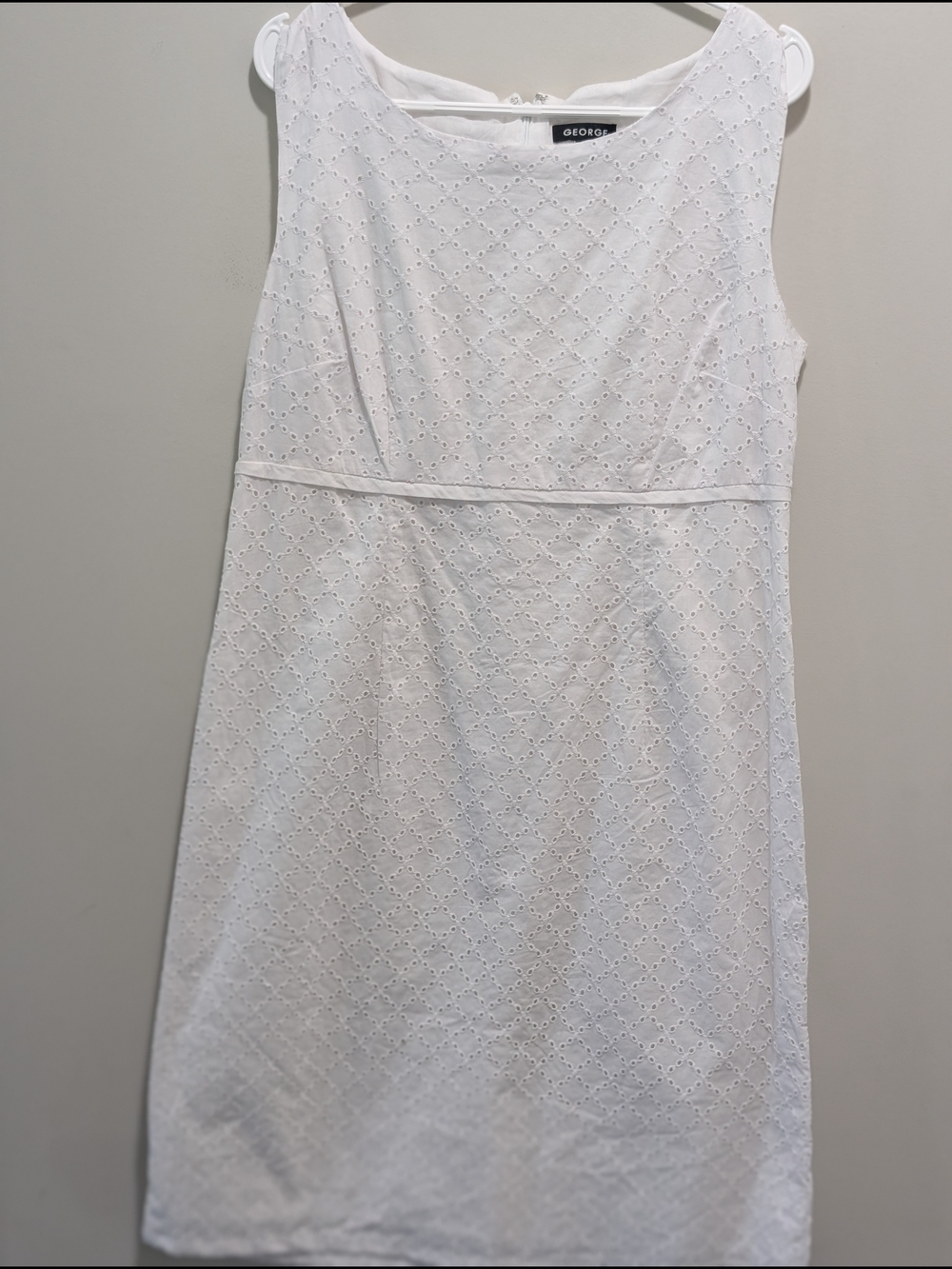 George White Eyelet Midi Sheath Dress